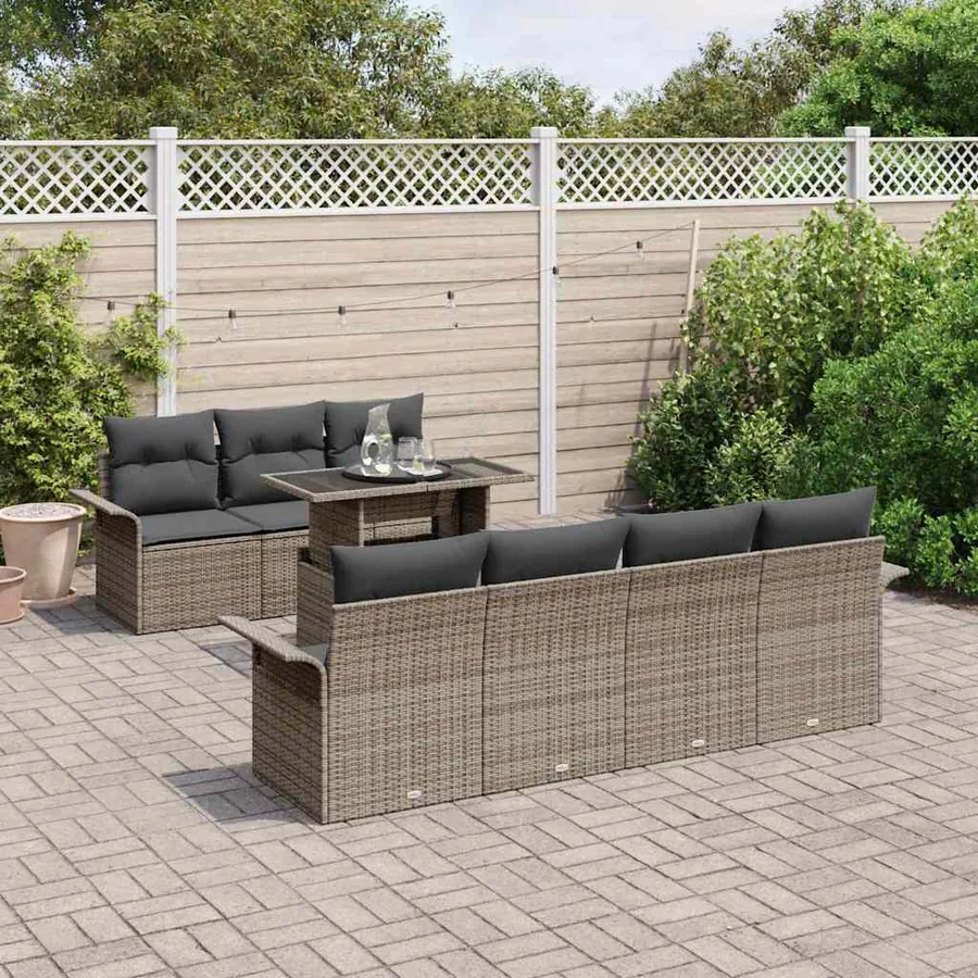 Ensemble de canapé de jardin avec coussin 8 pcs Gris polyrotin - 3