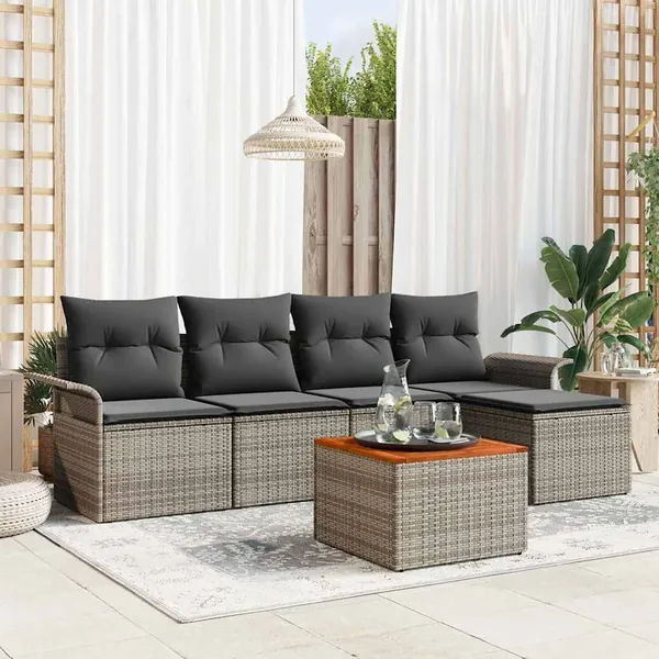 Ensemble de canapé de jardin avec coussin 6 pcs Gris polyrotin