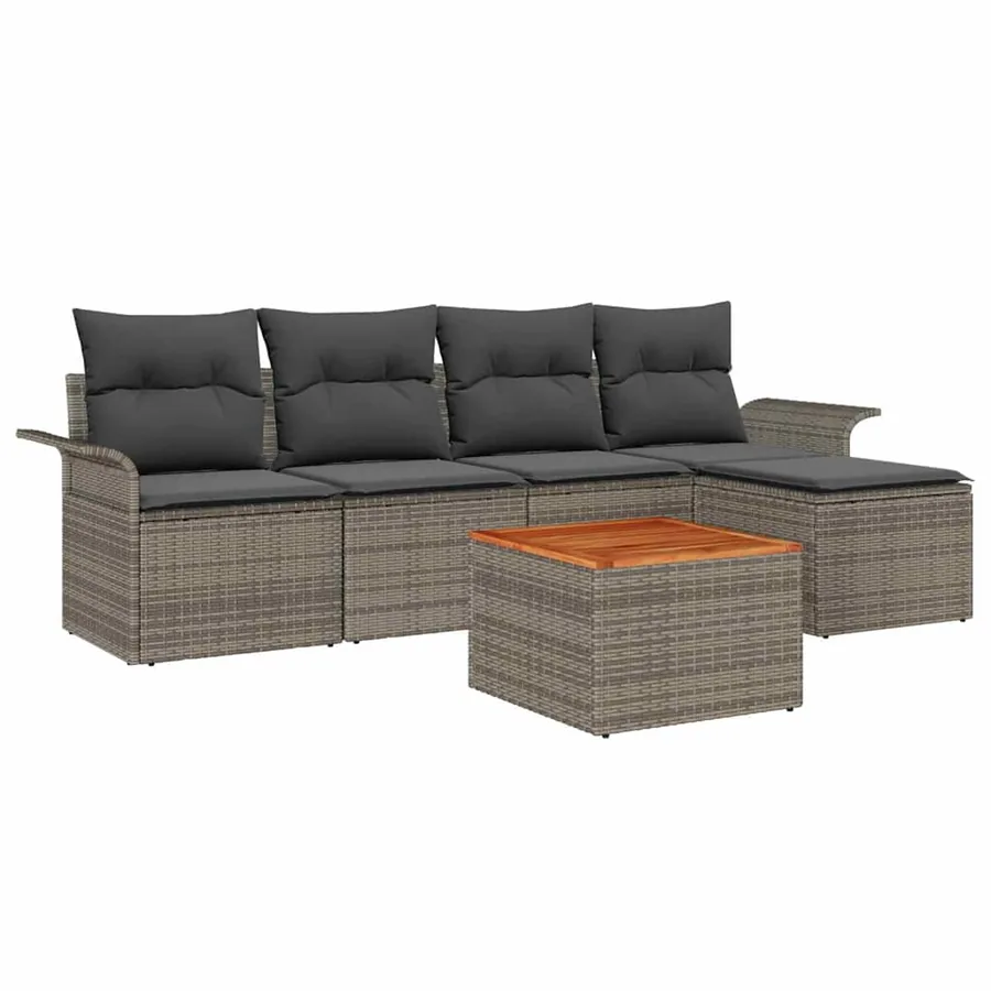 Ensemble de canapé de jardin avec coussin 6 pcs Gris polyrotin - 2