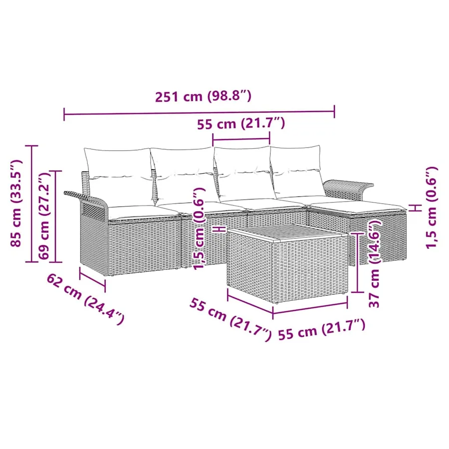 Ensemble de canapé de jardin avec coussin 6 pcs Gris polyrotin - 9