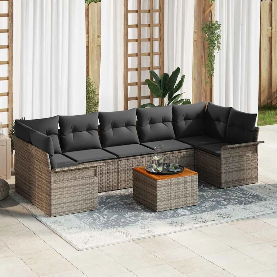 Ensemble de canapé de jardin avec coussin 8 pcs Gris polyrotin