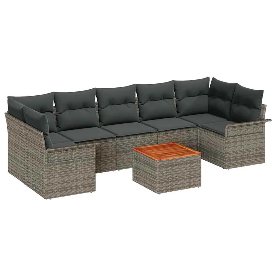 Ensemble de canapé de jardin avec coussin 8 pcs Gris polyrotin - 2
