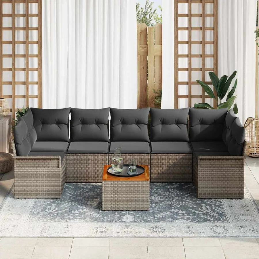 Ensemble de canapé de jardin avec coussin 8 pcs Gris polyrotin - 3