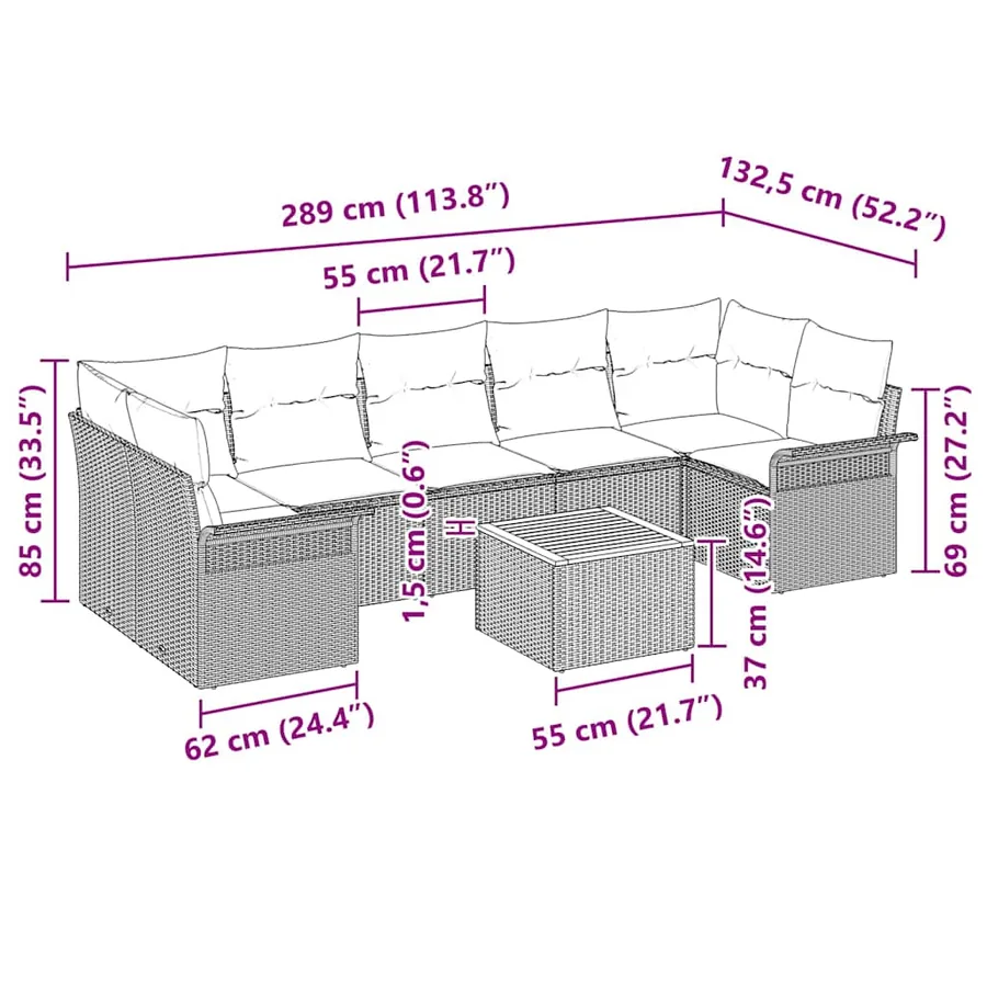 Ensemble de canapé de jardin avec coussin 8 pcs Gris polyrotin - 9