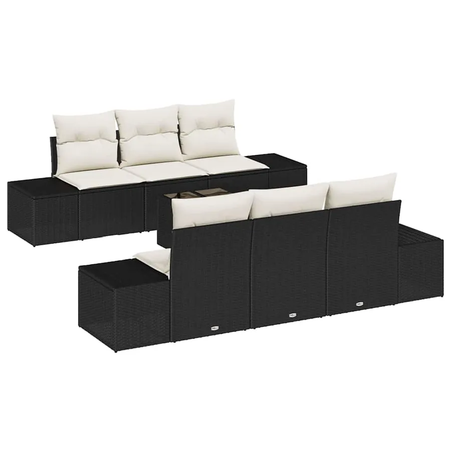 Ensemble de canapé de jardin avec coussin 7 pcs Noir polyrotin - 2