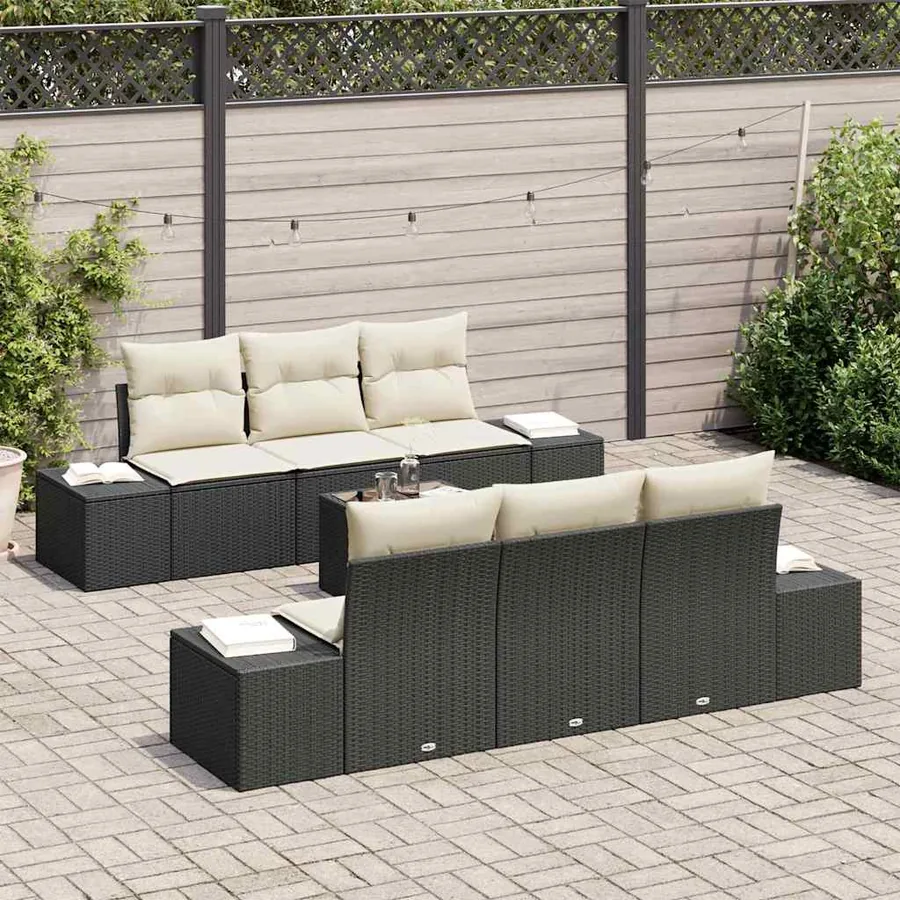 Ensemble de canapé de jardin avec coussin 7 pcs Noir polyrotin - 3