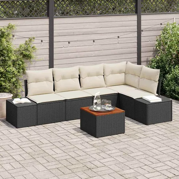 Ensemble de canapé de jardin avec coussin 6 pcs Noir polyrotin