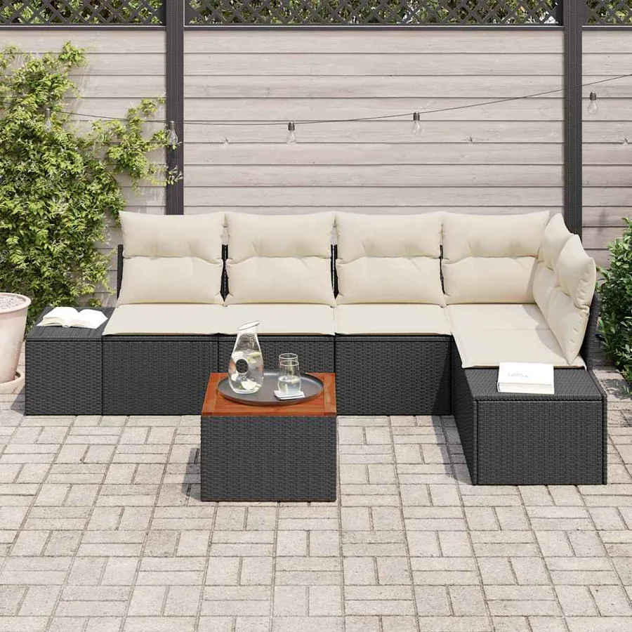 Ensemble de canapé de jardin avec coussin 6 pcs Noir polyrotin - 3