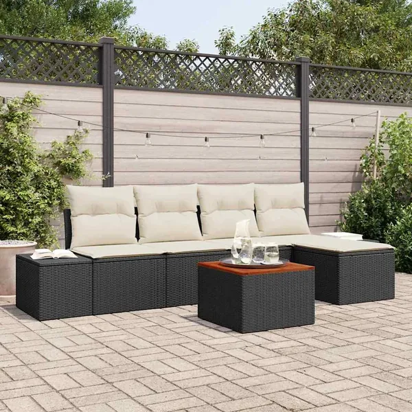 Ensemble de canapé de jardin avec coussin 6 pcs Noir polyrotin