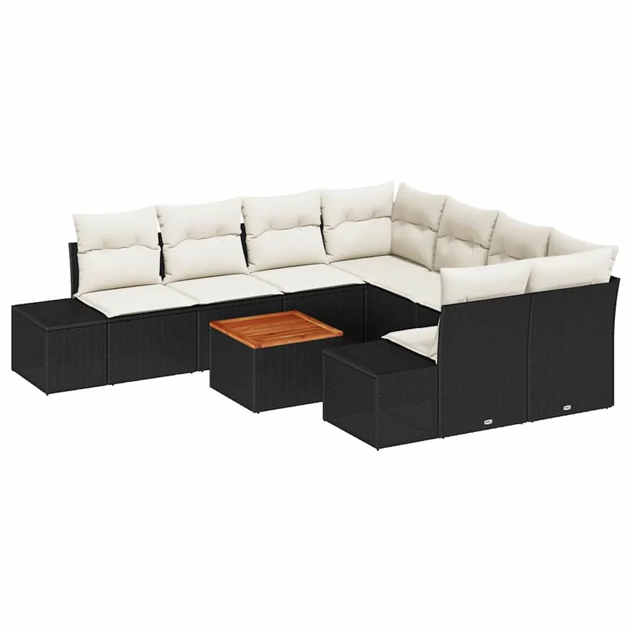 Ensemble de canapé de jardin avec coussin 9 pcs Noir polyrotin - 2