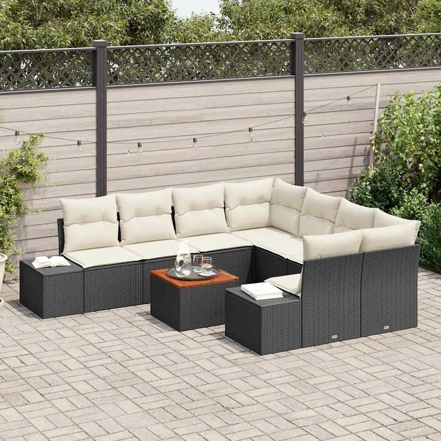 Ensemble de canapé de jardin avec coussin 9 pcs Noir polyrotin - 3