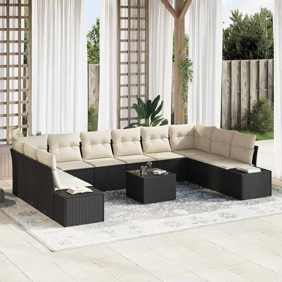 Ensemble de canapé de jardin avec coussin 11 pcs Noir polyrotin