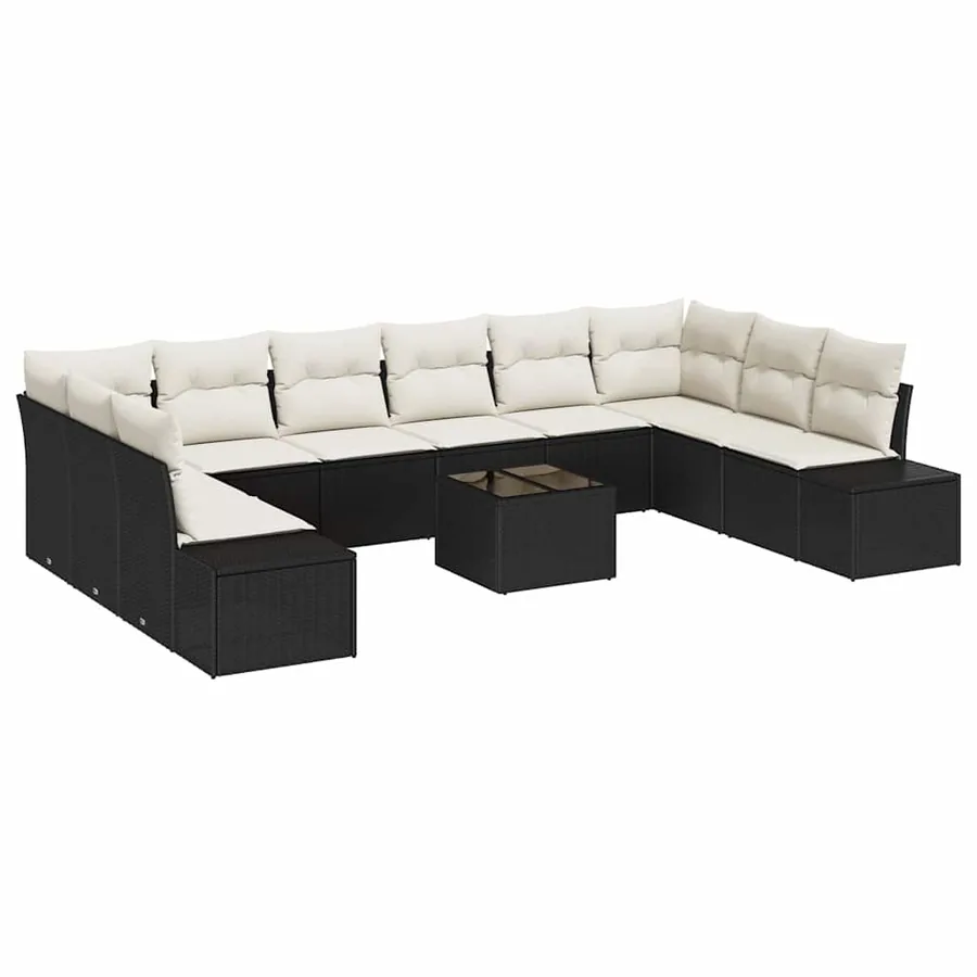 Ensemble de canapé de jardin avec coussin 11 pcs Noir polyrotin - 2