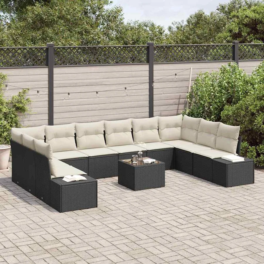 Ensemble de canapé de jardin avec coussin 11 pcs Noir polyrotin - 3
