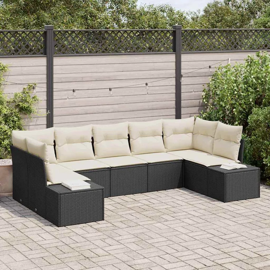 Ensemble de canapé de jardin avec coussin 7 pcs Noir polyrotin
