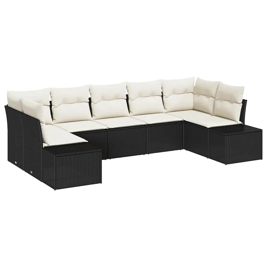 Ensemble de canapé de jardin avec coussin 7 pcs Noir polyrotin - 2