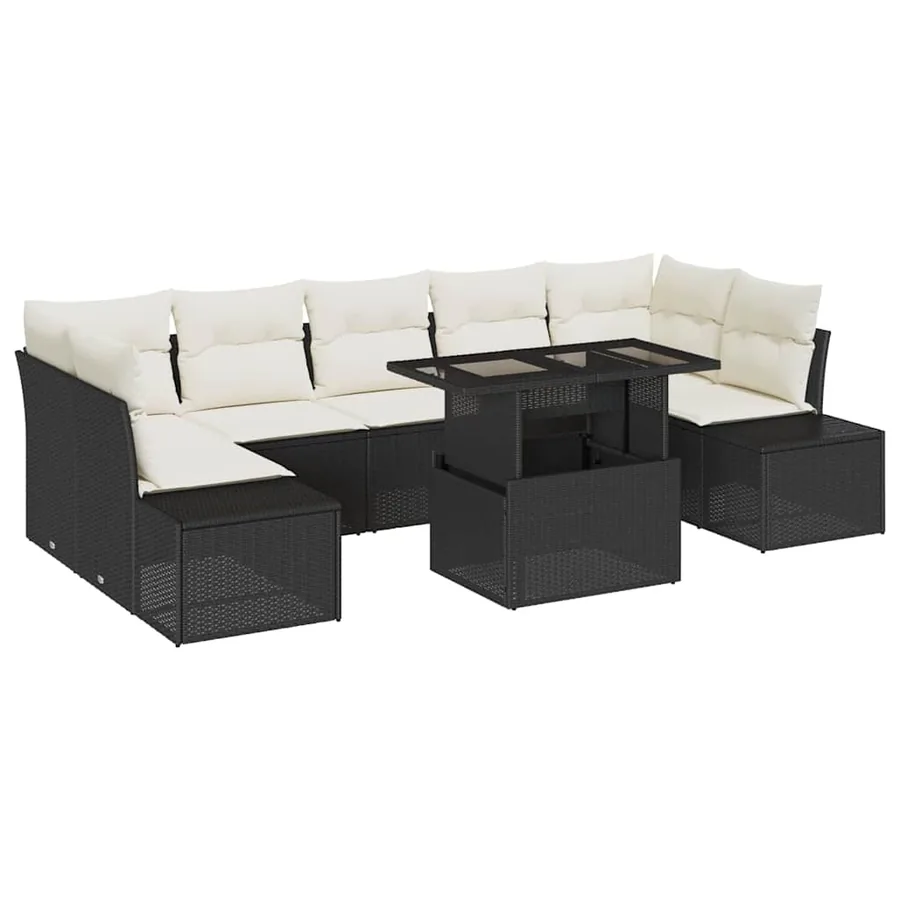 Ensemble de Canapés avec coussin 8 pcs Noir et Crème polyrotin - 2