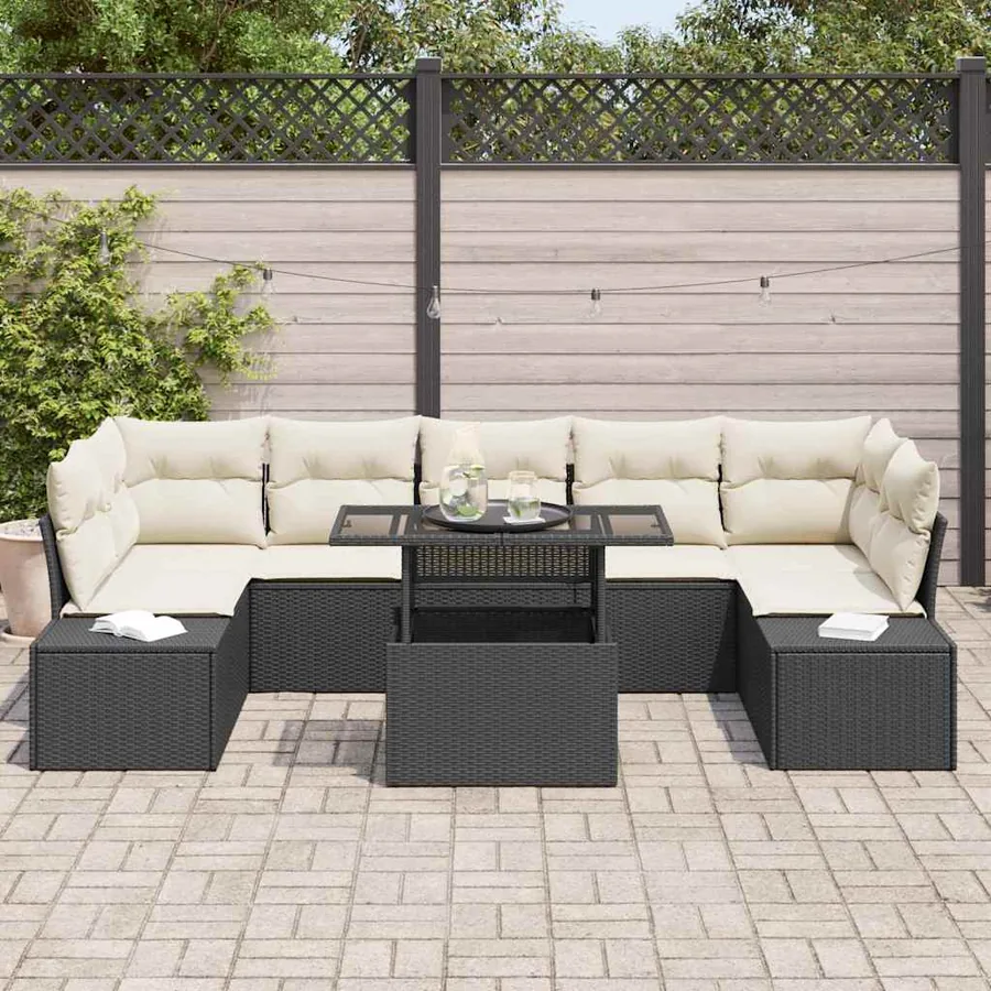 Ensemble de Canapés avec coussin 8 pcs Noir et Crème polyrotin - 3