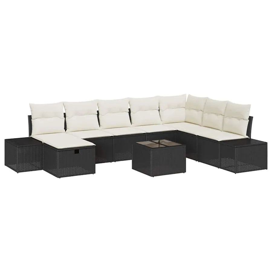 Ensemble de canapé de jardin avec coussin 9 pcs Noir polyrotin - 2