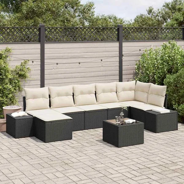 Ensemble de canapé de jardin avec coussin 8 pcs Noir polyrotin
