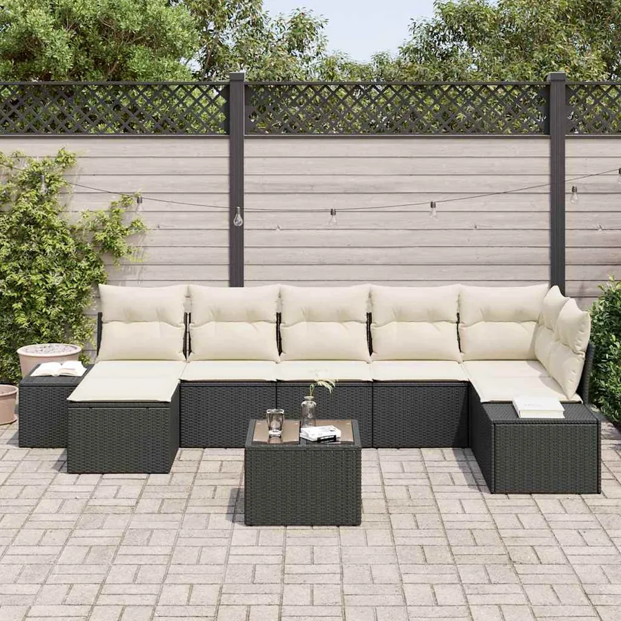 Ensemble de canapé de jardin avec coussin 8 pcs Noir polyrotin - 3
