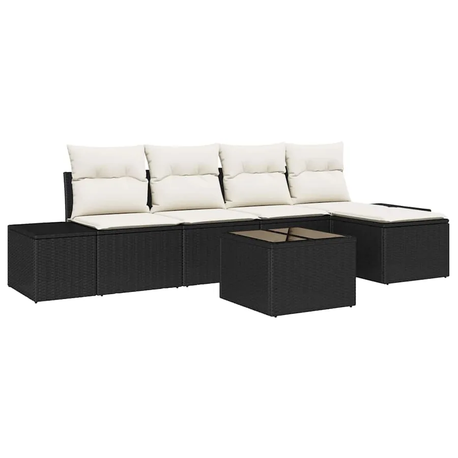 Ensemble de canapé de jardin avec coussin 6 pcs Noir polyrotin - 2