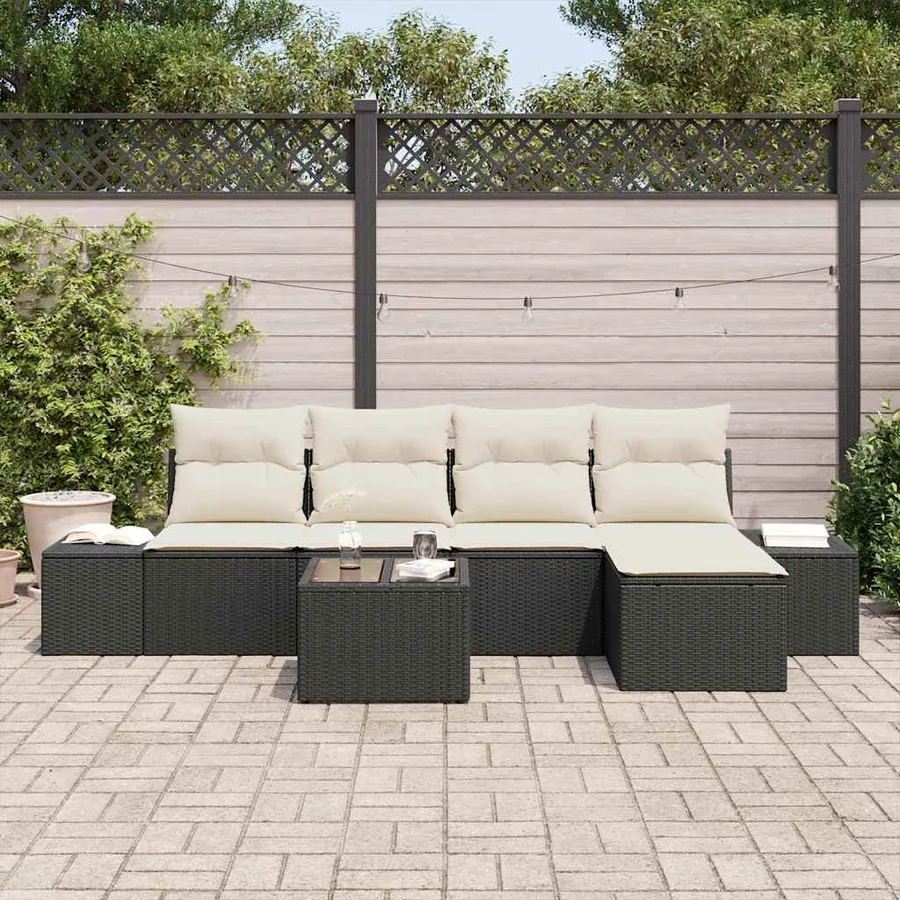 Ensemble de canapé de jardin avec coussin 6 pcs Noir polyrotin - 3