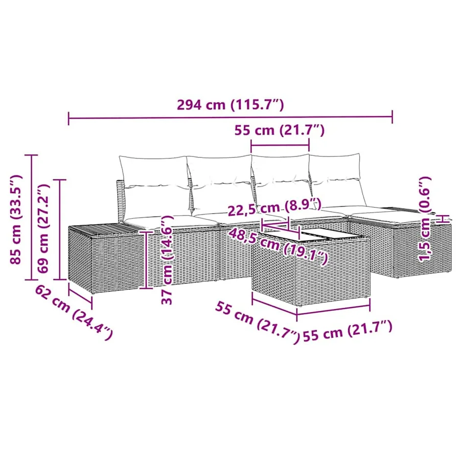 Ensemble de canapé de jardin avec coussin 6 pcs Noir polyrotin - 9