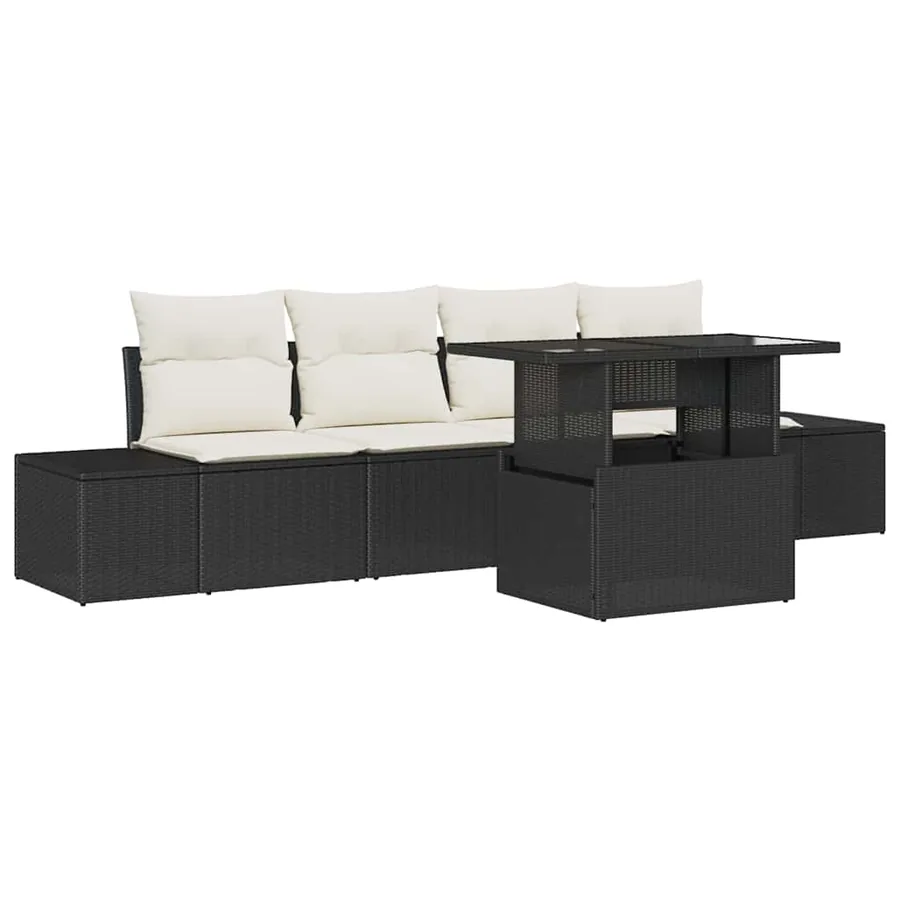 Ensemble de Canapés avec coussin 5 pcs Noir et Crème polyrotin - 2