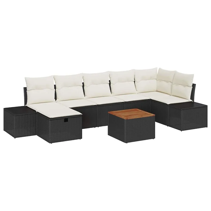 Ensemble de canapé de jardin avec coussin 8 pcs Noir polyrotin - 2