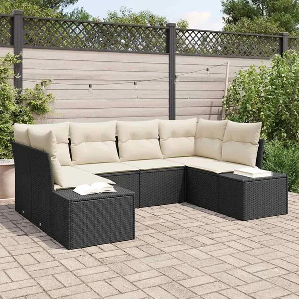 Ensemble de canapé de jardin avec coussin 6 pcs Noir polyrotin