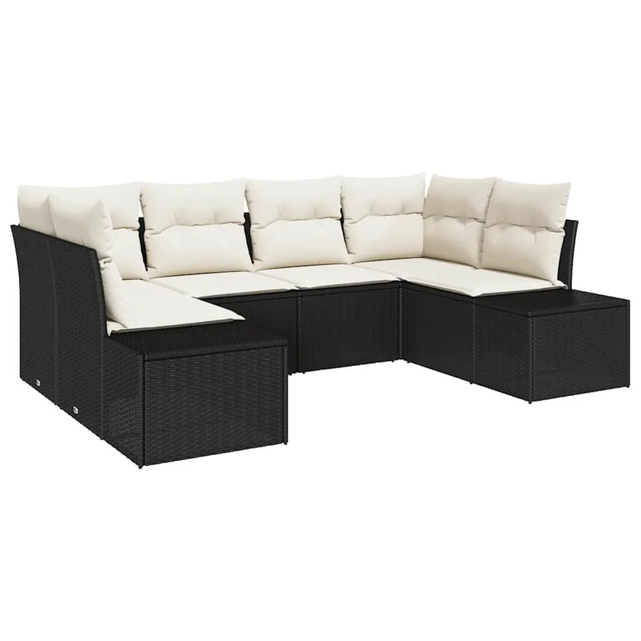 Ensemble de canapé de jardin avec coussin 6 pcs Noir polyrotin - 2