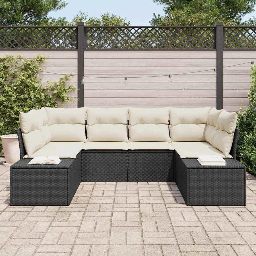 Ensemble de canapé de jardin avec coussin 6 pcs Noir polyrotin - 3