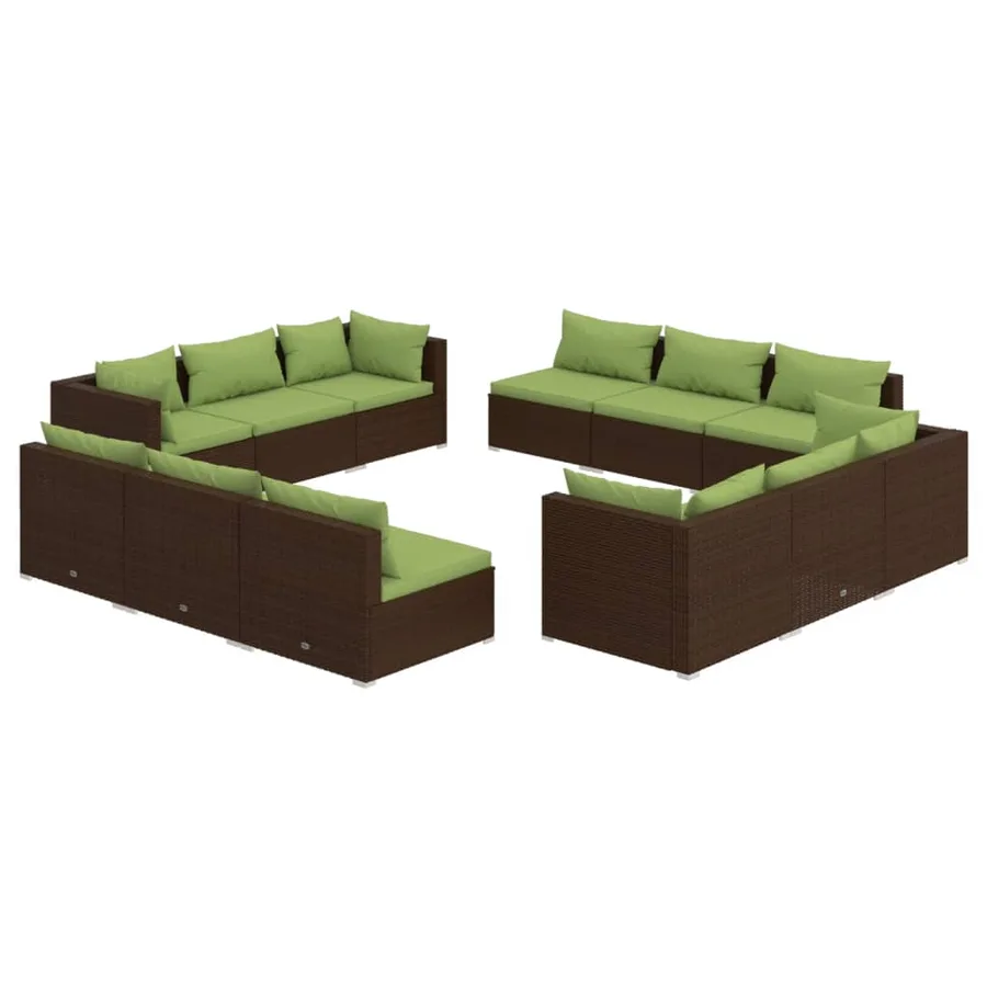 Salon de jardin 12 pcs avec coussins Résine tressée Marron - 2