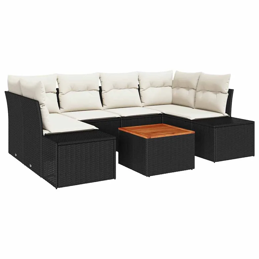 Ensemble de canapé de jardin avec coussin 7 pcs Noir polyrotin - 2
