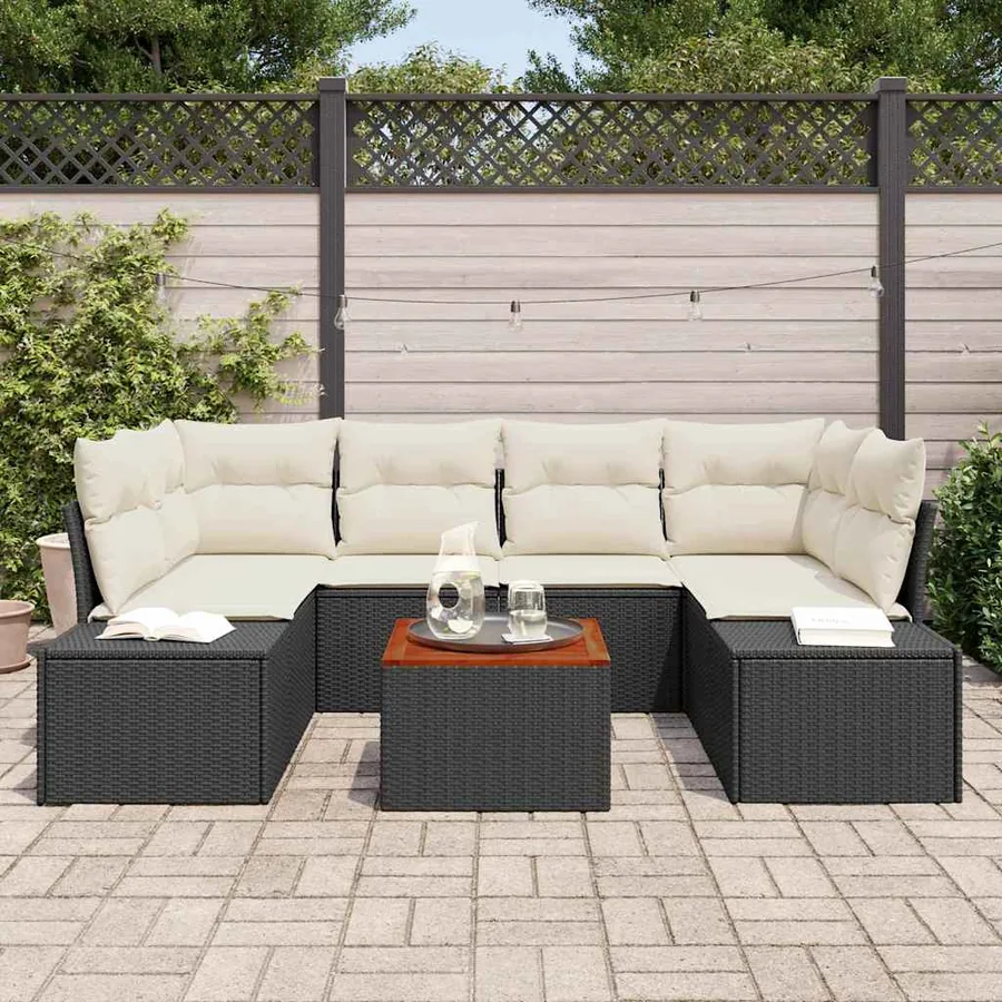 Ensemble de canapé de jardin avec coussin 7 pcs Noir polyrotin - 3