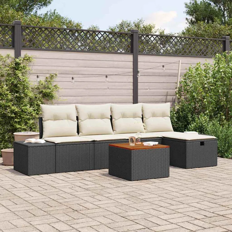 Ensemble de canapé de jardin avec coussin 6 pcs Noir polyrotin