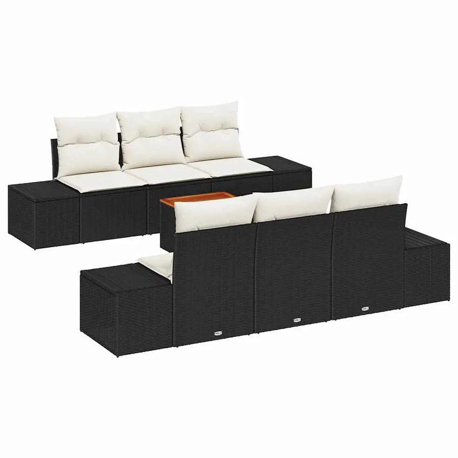 Ensemble de canapé de jardin avec coussin 7 pcs Noir polyrotin - 2