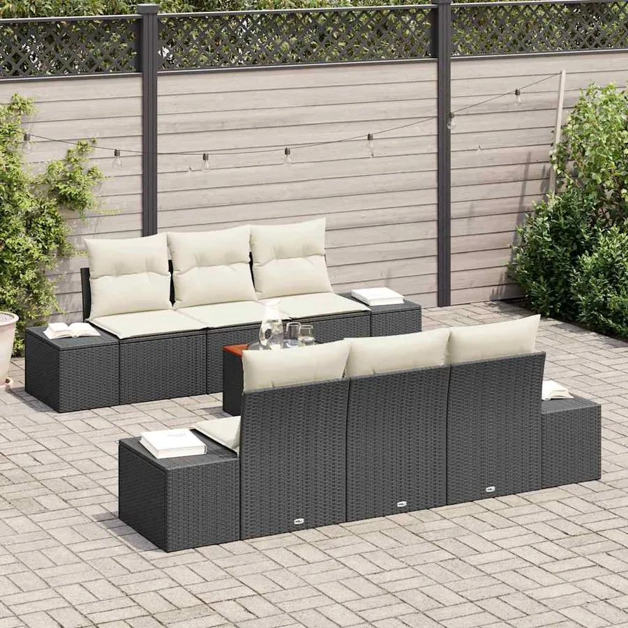 Ensemble de canapé de jardin avec coussin 7 pcs Noir polyrotin - 3