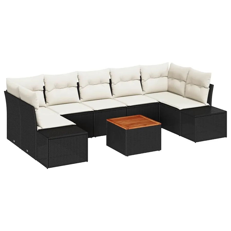 Ensemble de canapé de jardin avec coussin 8 pcs Noir polyrotin - 2