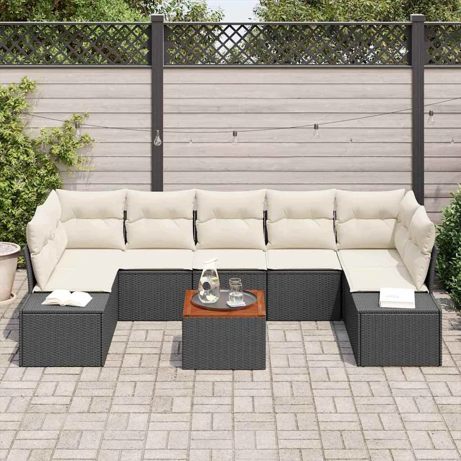 Ensemble de canapé de jardin avec coussin 8 pcs Noir polyrotin - 3