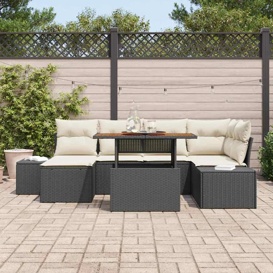 Ensemble de canapé de jardin 7 pcs Noir et Crème - 3