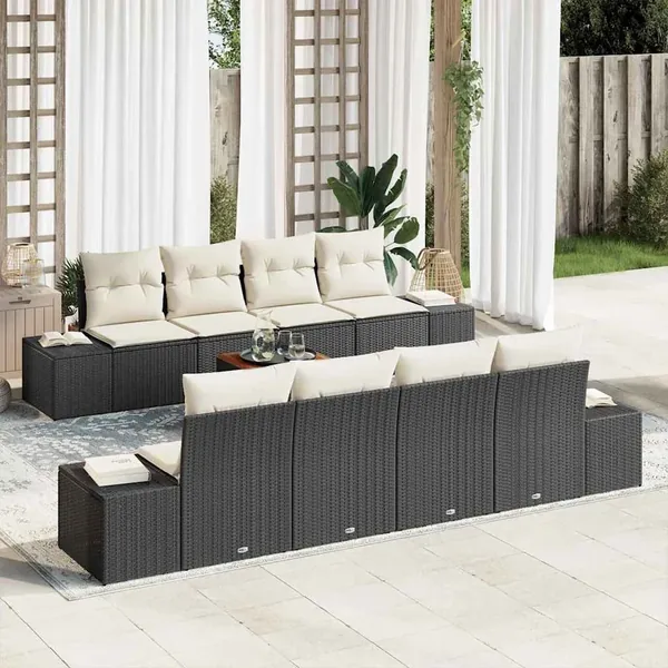 Ensemble de canapé de jardin avec coussin 9 pcs Noir polyrotin