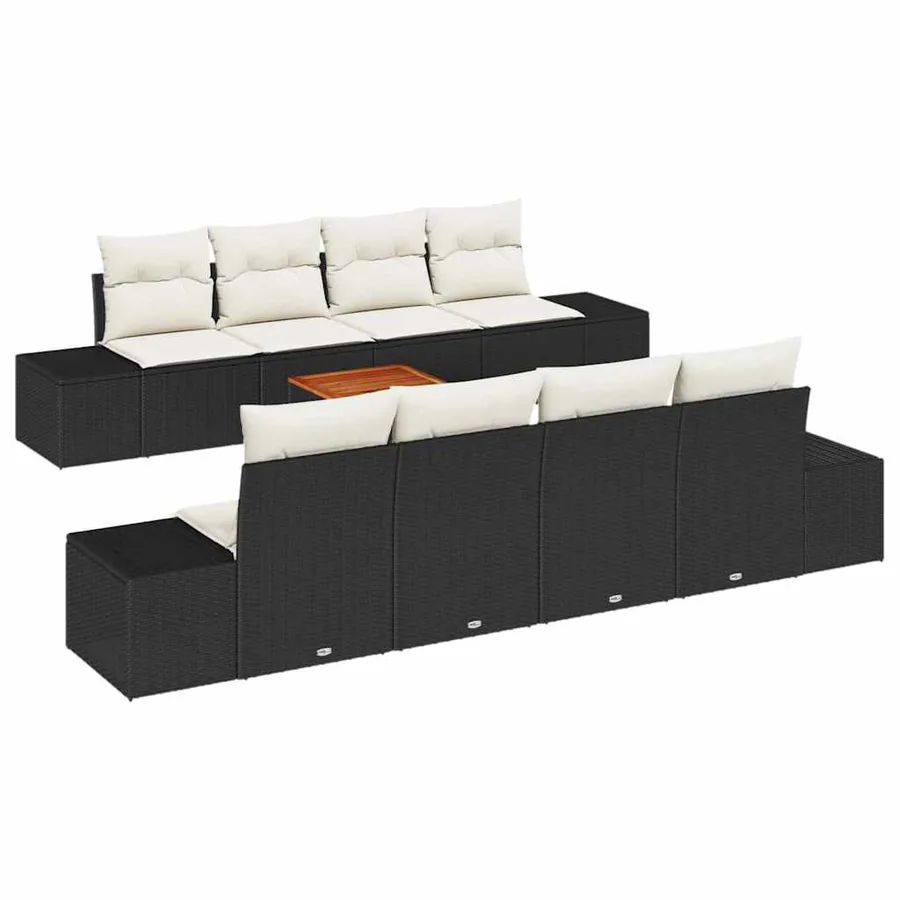 Ensemble de canapé de jardin avec coussin 9 pcs Noir polyrotin - 2
