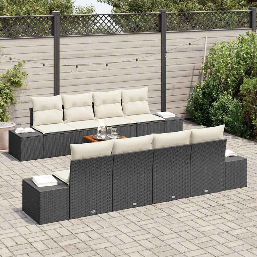 Ensemble de canapé de jardin avec coussin 9 pcs Noir polyrotin - 3