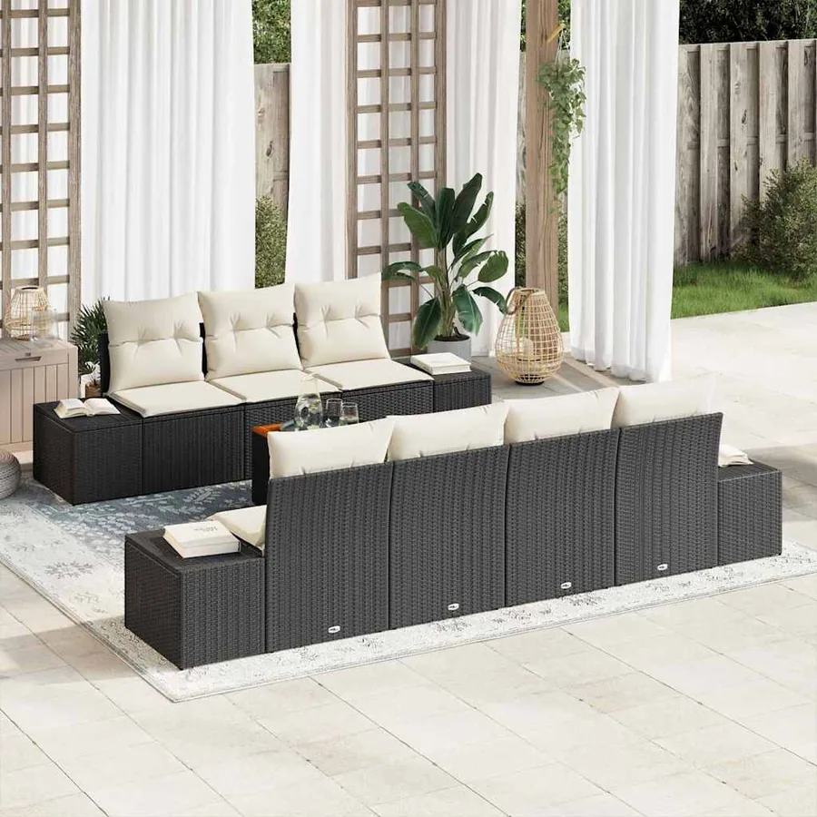 Ensemble de canapé de jardin avec coussin 8 pcs Noir polyrotin