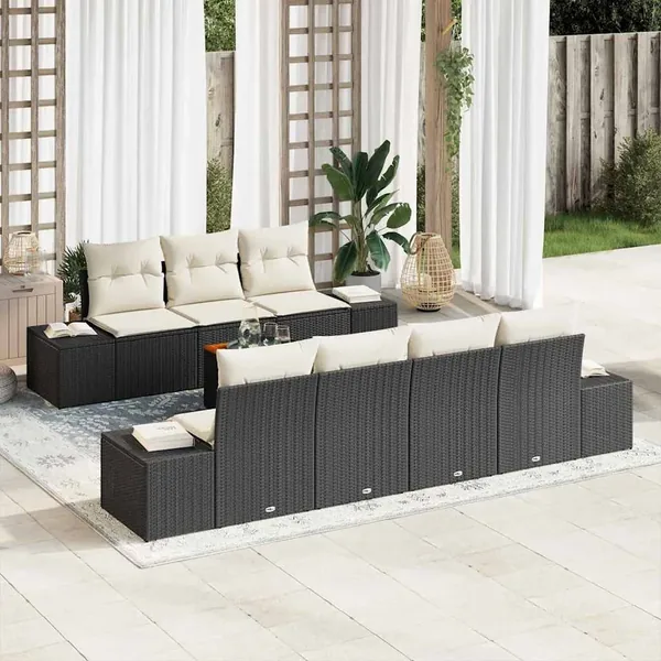 Ensemble de canapé de jardin avec coussin 8 pcs Noir polyrotin