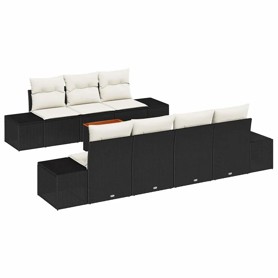 Ensemble de canapé de jardin avec coussin 8 pcs Noir polyrotin - 2