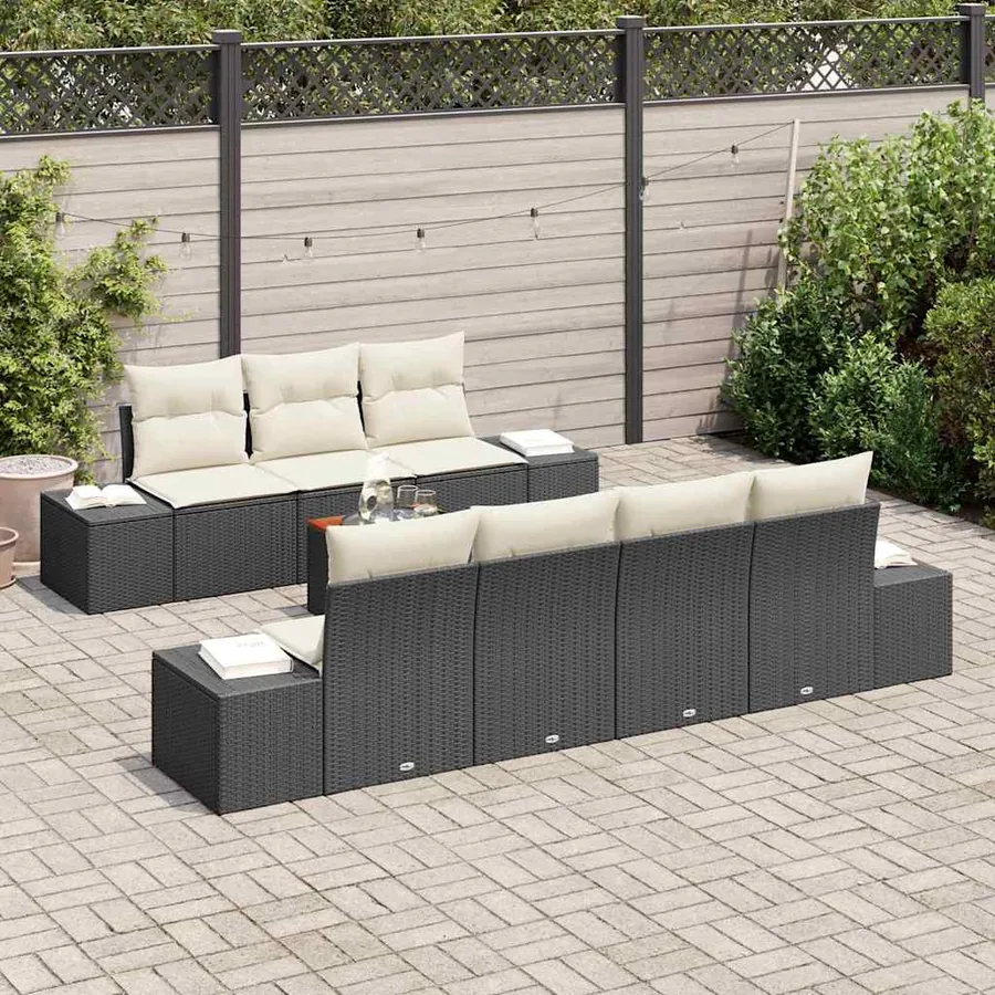 Ensemble de canapé de jardin avec coussin 8 pcs Noir polyrotin - 3