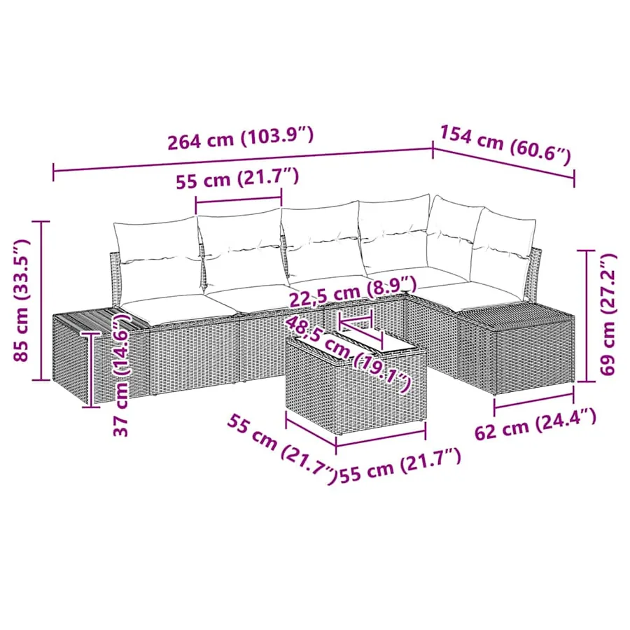 Ensemble de canapé de jardin 6 pcs Noir polyrotin - 9